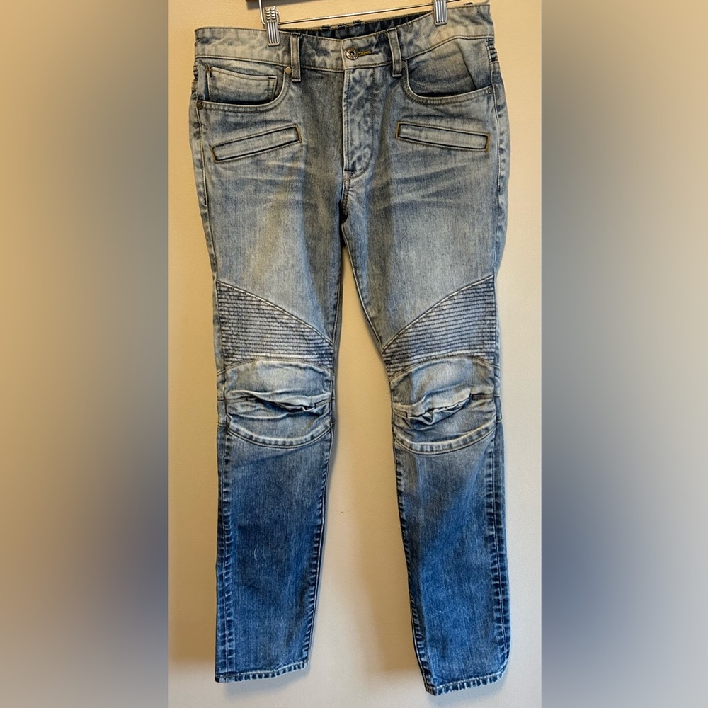 Vtg Parasuco Men's Size 34X34 Moto Biker Acid Light Wash Jeans Denim Legend RARE